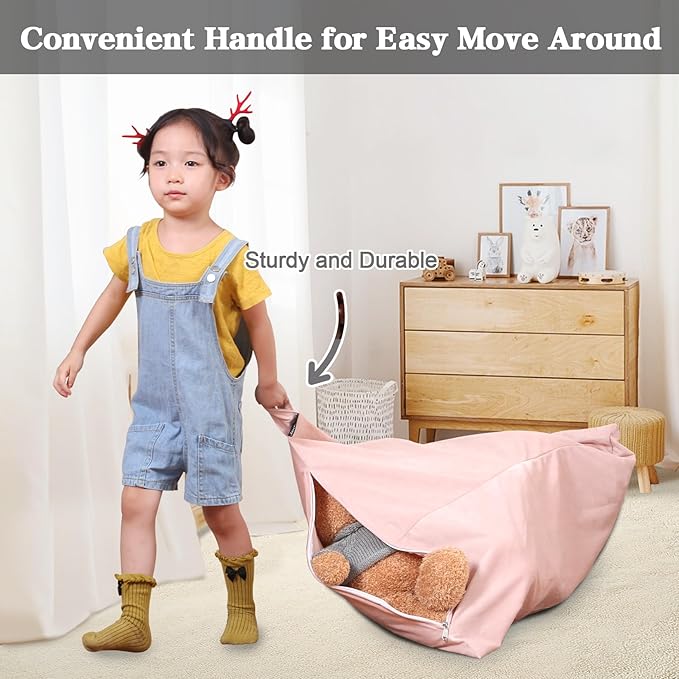 Jorbest Stuffed Animal Storage Bean Bag Chair for Kids and Adults, Luxury Velvet Stuffed Animal Bean Bag Storage, Cover Only(Sweet Pink 200L/52 Gal) - LeafyLoom