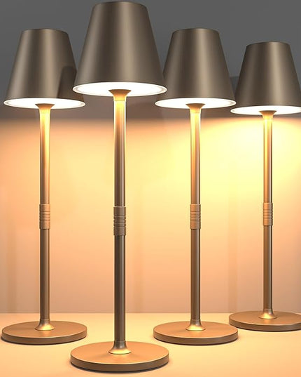 LED CordlessTable Lamp,4000mAh Rechargeable Battery Desk lamp,3 Level Brightness Beside Night Light, Minimalist Design, for Couple Dinner/Coffee Table/Restaurant/Bedroom(Kahaki-4PACK) - LeafyLoom