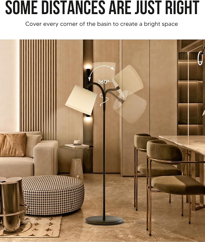 Floor Lamp for Living Room, Dimmable Floor Lamps (3 Color Temperatures and 9w Led Bulb), Standing Lamp with White Lamp Shade, Modern Tall Arc Floor Lamp for Bedroom, Office, Study - LeafyLoom