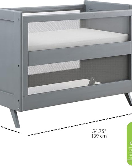 BreathableBaby Breathable Mesh 3-in-1 Convertible Crib (Toddler Bed Kit Sold Separately) — Gray — Two Adjustable Mattress Heights — Greenguard Gold Certified - LeafyLoom