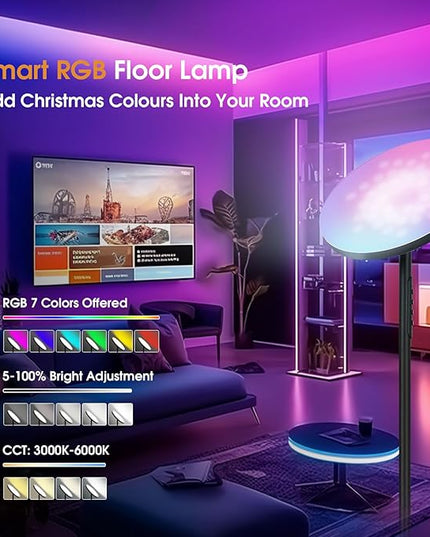 Floor Lamp, 36W/3600LM Bright Floor Lamp with Remote Control, RGB Color Changing Torchiere Floor Lamp, Stepless Adjust Color Temperatures & Brightness for Bedroom and Play Room - LeafyLoom