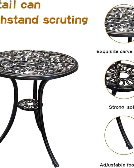 Patio Bistro Set.Rust-Resistant Cast Aluminum Bistro Table Set with Umbrella Hole for Backyard (Leaf DESIGNCOPPER) - LeafyLoom