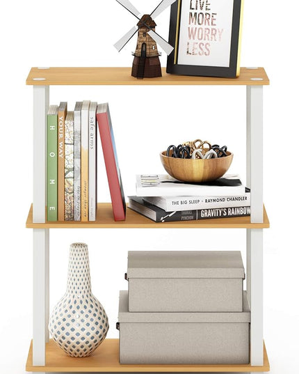 Furinno Turn-S-Tube 3-Tier Compact Multipurpose Shelf Display Rack, Square, Beech/White, 3-Tier Square Tubes - LeafyLoom