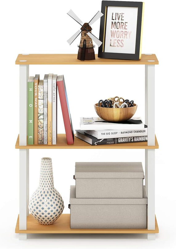 Furinno Turn-S-Tube 3-Tier Compact Multipurpose Shelf Display Rack, Square, Beech/White, 3-Tier Square Tubes - LeafyLoom