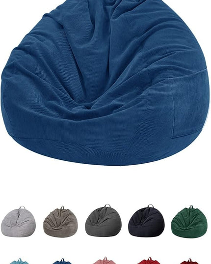 Stuffed Animal Storage Bean Bag Chair Cover for Kids and Adults (No Filler).Soft Premium Corduroy Stuffable Beanbag for Organizing Children Plush Toys or Memory Foam Large 300L(DarkBule) - LeafyLoom