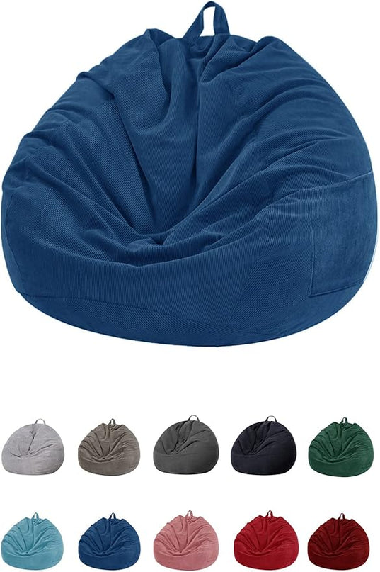 Stuffed Animal Storage Bean Bag Chair Cover for Kids and Adults (No Filler).Soft Premium Corduroy Stuffable Beanbag for Organizing Children Plush Toys or Memory Foam Large 300L(DarkBule) - LeafyLoom
