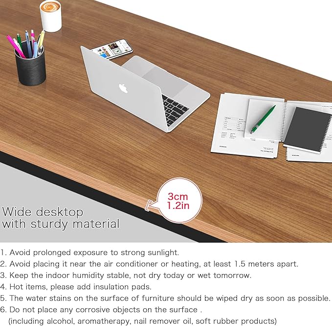 Large Table 24x48 inches Writing Computer Desk Modern Simple Study Desk Industrial Style Laptop Table for Home Office Brown Notebook Desk - LeafyLoom