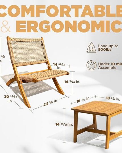 Twisted Wicker Wood Foldable Reclining Bistro Set - LeafyLoom