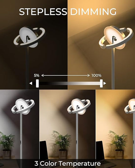 FIMEI Floor Lamp for Living Room, Saturn Ring Original Design, LED Bright Rotatable Modern Floor Lamp, Stepless Dimming and 3 Color Temperatures, Touch/Remote Control, for Bedroom Office, Gray - LeafyLoom