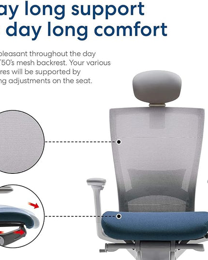 SIDIZ T50 Ergonomic Office Chair : High Performance Home Office Chair with Adjustable Headrest, Lumbar Support, 3D Armrest, Seat Depth, Mesh Back Computer Chair, Alternative Gaming Chair (Blue) - LeafyLoom