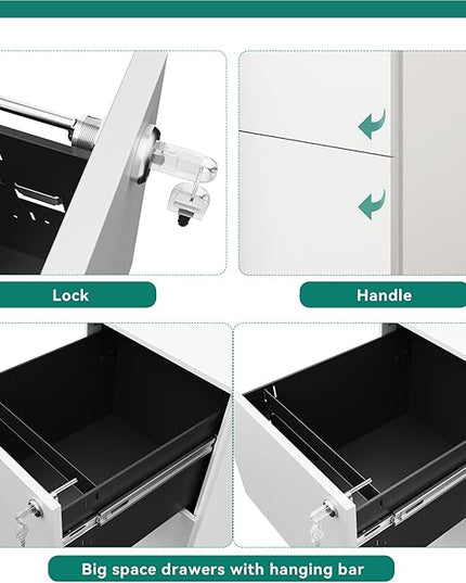 YITAHOME 2-Drawer Mobile File Cabinet with Lock, 18.9” Deep Office Filing Cabinet for Legal/Letter, Pre-Assembled Vertical Metal File Cabinet Except Wheels Under Desk White - LeafyLoom
