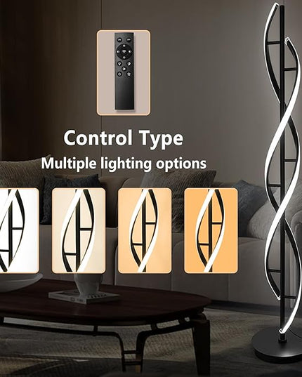 Spiral Floor Lamp 53 inch, with Remote Control Three Color Dimmable Standing Lamps, Modern Creative Pole Lamp, 36W Floor Lamps for Living Room, Bedroom, Office, Study Light（Black） - LeafyLoom