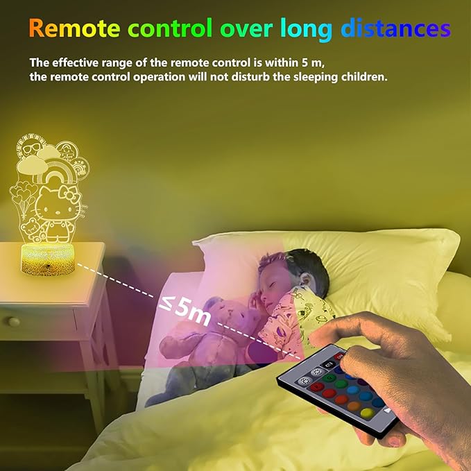 Kitty Night Light for Kids, Kitty Lamp Girl Cute Led Cat Night Light 16 Colors Dimmable Kitty Decor Lamp with Remote & Luminous Base, Bedroom Decoratio Gifts for Christmas Birthday Girls - LeafyLoom