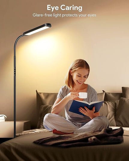 MediAcous Floor Lamp, LED Floor Lamp for Living Room, 5 Colors & Brightness & Step-less Adjustable, Standing Lamp with 1H Timer, Remote & Button, Dimmable Reading Floor Lights, Work with Wall Switch - LeafyLoom