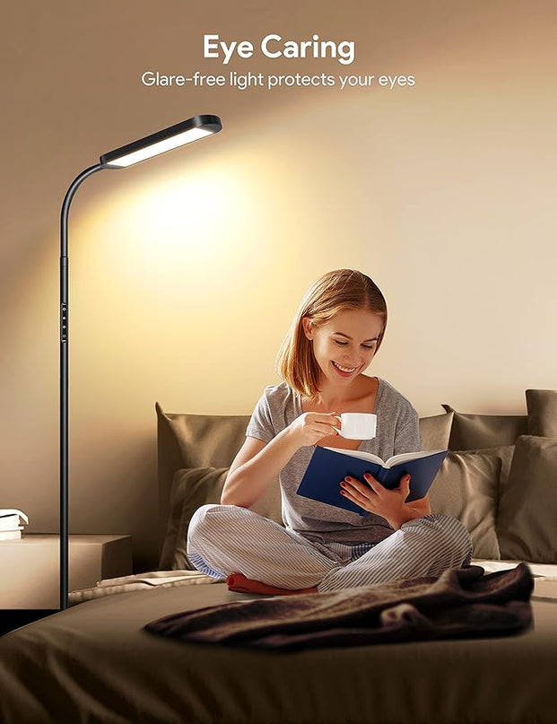 MediAcous Floor Lamp, LED Floor Lamp for Living Room, 5 Colors & Brightness & Step-less Adjustable, Standing Lamp with 1H Timer, Remote & Button, Dimmable Reading Floor Lights, Work with Wall Switch - LeafyLoom