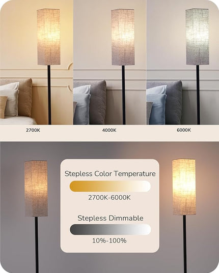 EDISHINE Modern Corner Floor Lamp, 65" Minimalist Pole Lamp with Remote, Dimmable Tall Reading Light for Living Room, Bedroom, Office, 9W LED Bulb Included (Black) - LeafyLoom