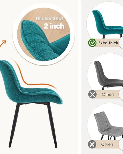 YOUNUOKE Comfortable Dining Chairs Set of 2, Mid-Century Modern Kitchen Dining Room Chairs, Upholstered Backrest Boucle Dining Chair with Black Metal, Pine Green - LeafyLoom