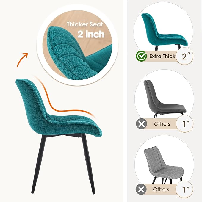 YOUNUOKE Comfortable Dining Chairs Set of 2, Mid-Century Modern Kitchen Dining Room Chairs, Upholstered Backrest Boucle Dining Chair with Black Metal, Pine Green - LeafyLoom