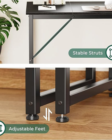 Computer Desk, 70 Inch Office Desk, Gaming Desk with Storage, Writing Desk Work Desk for Home Office, Study, Long Simple Desk, Large Legroom, Metal Frame, Black - LeafyLoom