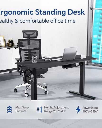 Standing Desk, Height Adjustable Desks with Powerful Motor and Cable Management,electric Sit Stand Desk with Hight Preset Design for Home Office Use 55x24 in Black - LeafyLoom