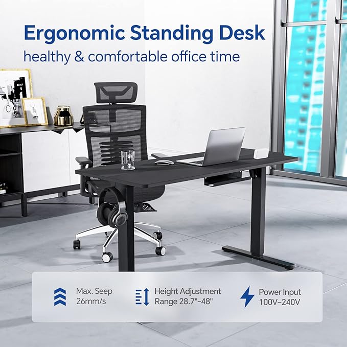 Standing Desk, Height Adjustable Desks with Powerful Motor and Cable Management,electric Sit Stand Desk with Hight Preset Design for Home Office Use 55x24 in Black - LeafyLoom