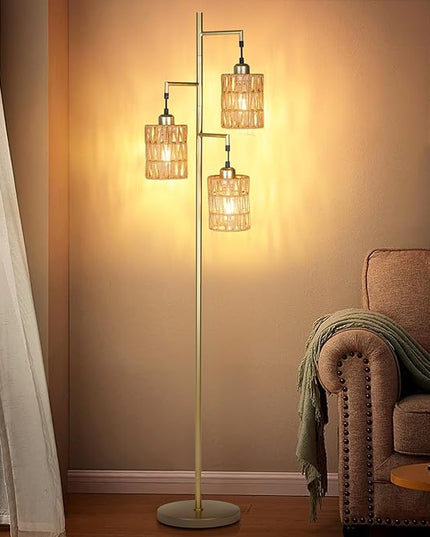 Farmhouse Floor Lamp, Industrial Style Tall Lamps, Boho Tree Standing Tall Lamp with Sturdy Modern Vintage Design for Living Room Bedroom Office Dining Room(Glod) - LeafyLoom
