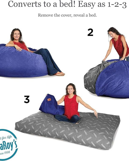 CordaRoy's Chenille Bean Bag Chair, Convertible Chair Folds from Bean Bag to Lounger, As Seen on Shark Tank, Navy - Full Size - LeafyLoom