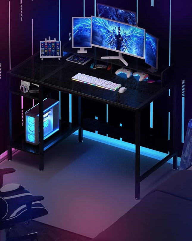 Computer Desk - 47” Gaming Desk, Home Office Desk with Storage, Small Desk with Monitor Stand, Storage Space-Savor, Modern Table, Black. - LeafyLoom