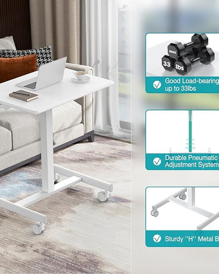 edx Small Mobile Rolling Standing Desk - Overbed Table, Teacher Podium with Wheels, Adjustable Height Table, Rolling Desk Laptop Computer Cart for Home, Office, Classroom, White - LeafyLoom