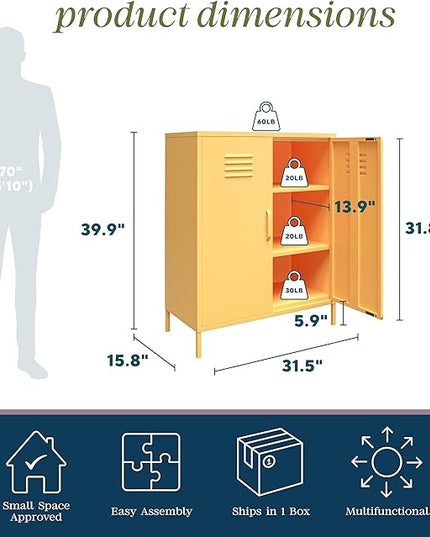 Novogratz Cache 2 Door Metal Locker Storage, Yellow Cabinet - LeafyLoom