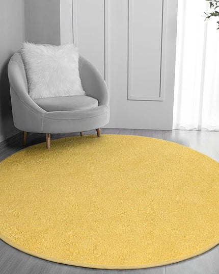 Round Area Rugs for Bedroom Living Room, 4x4 Yellow Super Soft Comfy Thickened Memory-Foam Indoor Circle Carpets, Modern Aesthetic Minimalist Carpet for Boys Girls Adults Nursery Home Décor - LeafyLoom