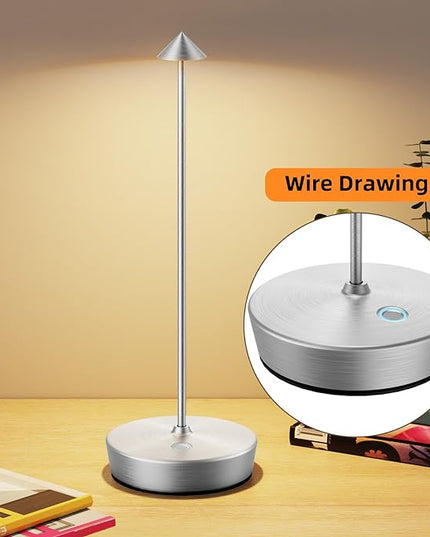 Cordless Rechargeable Table Lamp-Protable 6000mAh Battery Operated Outdoor Waterproof Table Light- Dimmable Desk Lamps LED Touch for Outdoor Patio Dining Restaurant Home Living Room (Silver - LeafyLoom