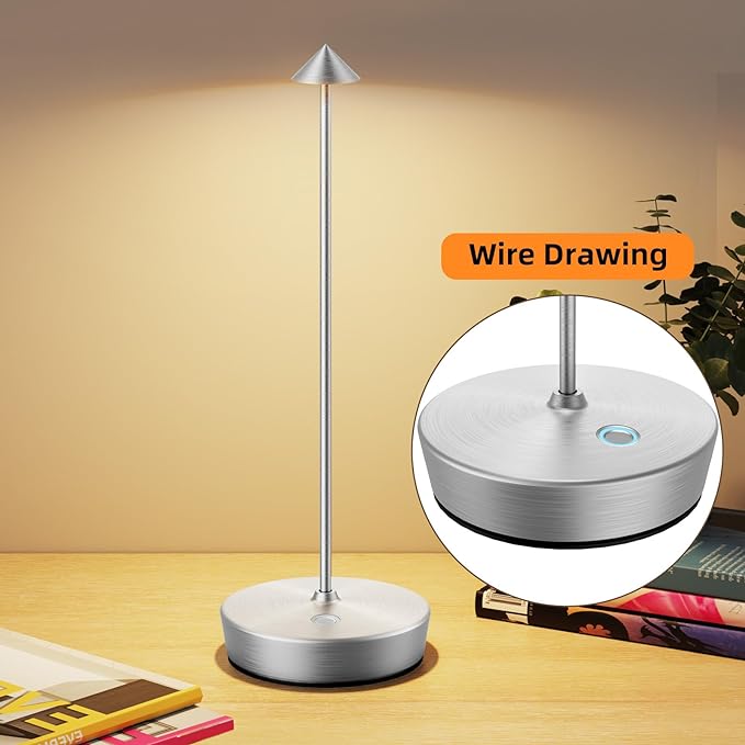 Cordless Rechargeable Table Lamp-Protable 6000mAh Battery Operated Outdoor Waterproof Table Light- Dimmable Desk Lamps LED Touch for Outdoor Patio Dining Restaurant Home Living Room (Silver - LeafyLoom