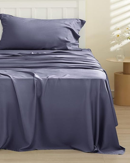Bedsure Twin Sheets Set, Cooling Sheets Twin Size Bed Set, Rayon Derived from Bamboo, Twin Size Sheets, Breathable & Soft Bed Sheets, Hotel Luxury Silky Bedding Sheets & Pillowcases, Dark Grey - LeafyLoom