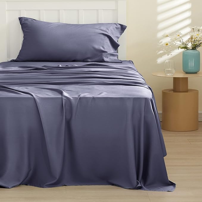Bedsure Twin Sheets Set, Cooling Sheets Twin Size Bed Set, Rayon Derived from Bamboo, Twin Size Sheets, Breathable & Soft Bed Sheets, Hotel Luxury Silky Bedding Sheets & Pillowcases, Dark Grey - LeafyLoom