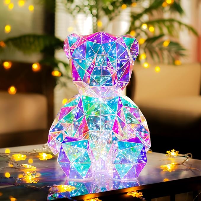 LED Colorful Teddy Bear Night Light, Kids Toys, Bedside Lamp, Mom Kids Birthday Valentine's Day Gift - Table Decoration - with USB Plug and Gift Box - LeafyLoom