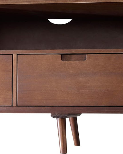 Walker Edison 3-Drawer Mid Century Modern Wood TV Stand for TV's up to 65" Flat Screen Cabinet Door Living Room Storage Entertainment Center, 58 Inch, Walnut - LeafyLoom
