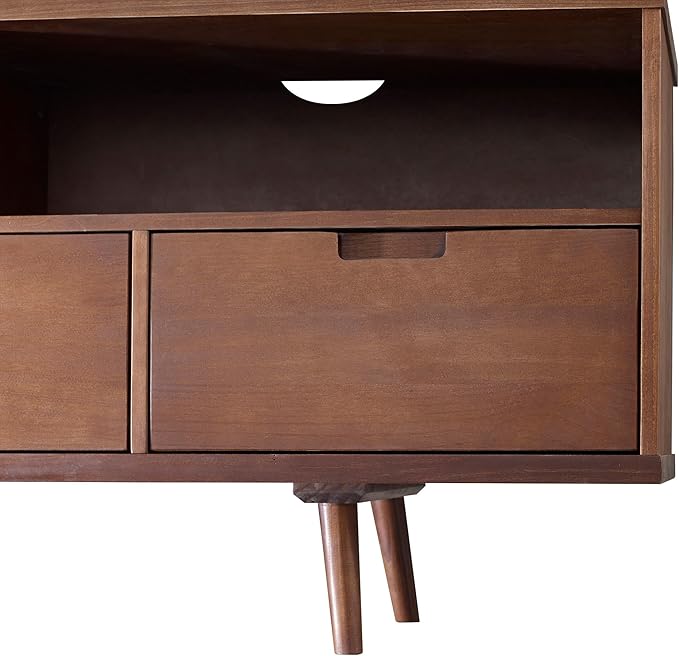 Walker Edison 3-Drawer Mid Century Modern Wood TV Stand for TV's up to 65" Flat Screen Cabinet Door Living Room Storage Entertainment Center, 58 Inch, Walnut - LeafyLoom