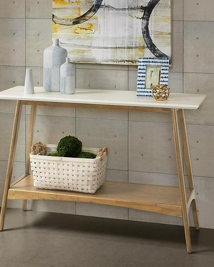 Madison Park Parker Console Table for Entryway with Solid Wood Frame, Open Storage Shelf and Off-White Top, Mid-Century Modern Accent Living Room Furniture Décor, Off-White/Natural - LeafyLoom