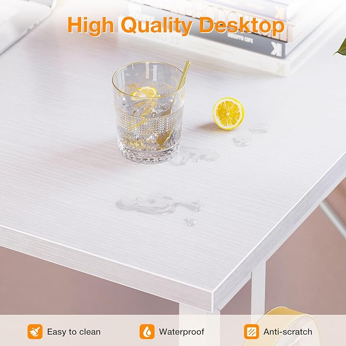 ODK Computer Desk Large Office Desk, 55 Inch Gaming Desk with Storage, Modern PC Desk Work Table with Headphone Hook for Home Office, White + White Leg - LeafyLoom