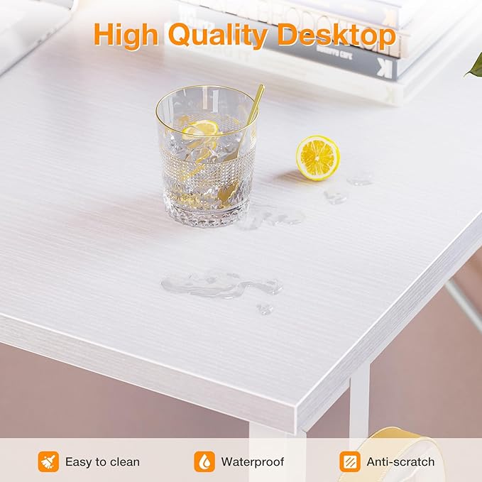 ODK Computer Desk Large Office Desk, 63 Inch Gaming Desk with Storage, Modern PC Desk Work Table with Headphone Hook for Home Office, Spliced Tabletop, White + White Leg - LeafyLoom