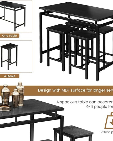 DKLGG Dinner Table Set for 4, Modern Kitchen Table and Chairs for 4 Wooden Top and Adjustable Metal Legs, Small Dining Room Table Set 5 Pieces Compact Design for Small Space - LeafyLoom