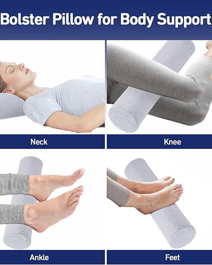 Neck Roll Pillow - Memory Foam Neck Roll Pillow for Sleeping - Ergonomic Neck Roll Pillow for Cervical Support & Neck Pain Relief, Versatile Round Bolster Pillow for Legs, Back (Grey) - LeafyLoom