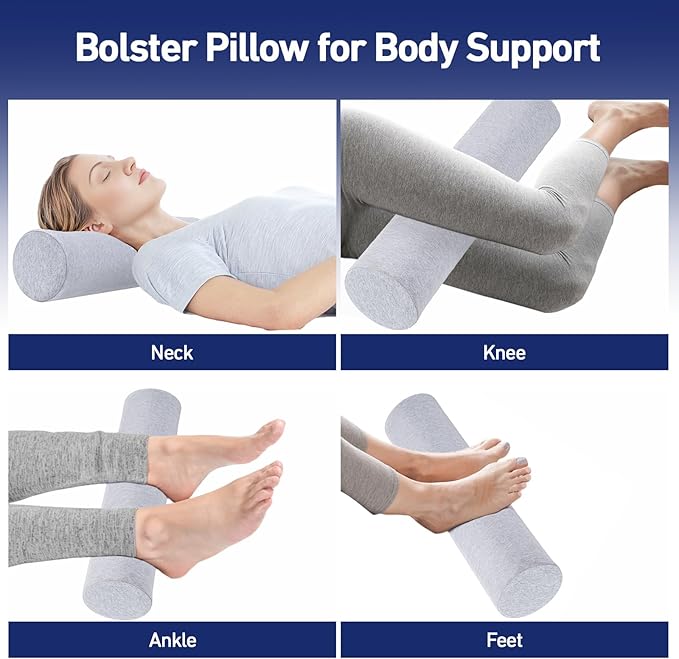 Neck Roll Pillow - Memory Foam Neck Roll Pillow for Sleeping - Ergonomic Neck Roll Pillow for Cervical Support & Neck Pain Relief, Versatile Round Bolster Pillow for Legs, Back (Grey) - LeafyLoom