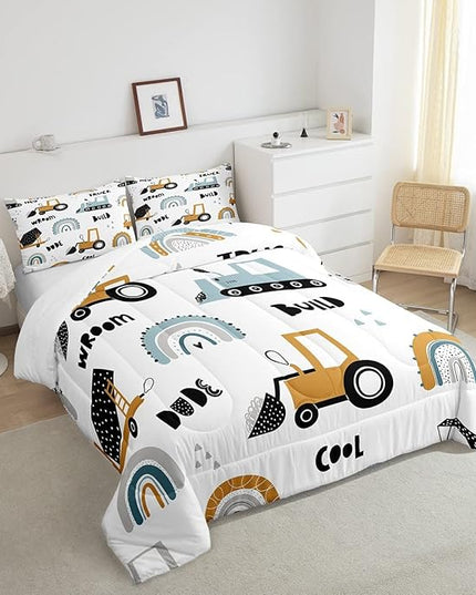Feelyou Truck Excavator Comforter for Kids Boys Girls Cartoon Cars Bedding Set Tractor Engineering Vehicle Comforter Set Construction Bedroom Decor Quilt Set with 1 Pillowcase 2Pcs Bedding Twin - LeafyLoom