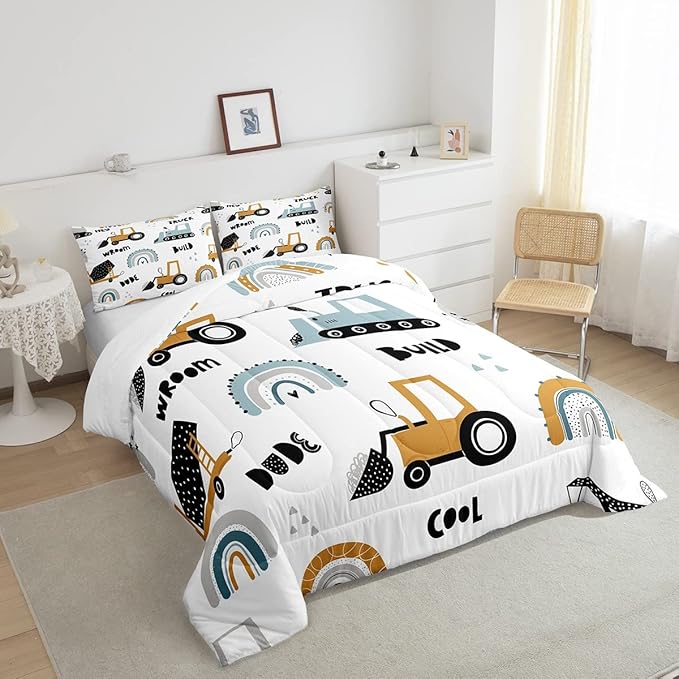 Feelyou Truck Excavator Comforter for Kids Boys Girls Cartoon Cars Bedding Set Tractor Engineering Vehicle Comforter Set Construction Bedroom Decor Quilt Set with 1 Pillowcase 2Pcs Bedding Twin - LeafyLoom