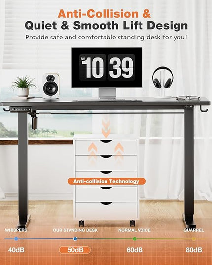 Sweetcrispy Electric Adjustable Height Standing Desk - 55 x 24 inch Sit to Stand Up Desk with Splice Board, Rising Home Office Computer Table with 2 Hook and Wire Hole for Work - LeafyLoom
