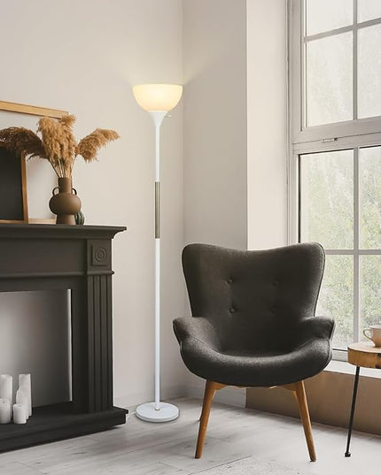 Floor Lamp, LED Standing Lamp 3 Way Dimmable Brightness Floor Lamp Rotary Switch Floor Lamps Modern Industrial Lamp with Shade, Tall Lamps for Living Room Bedroom Office Dining Room (White) - LeafyLoom