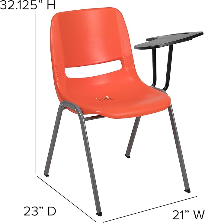 Flash Furniture HERCULES 5 Pack Orange Ergonomic Shell Chair with Left Handed Flip-Up Tablet Arm - LeafyLoom