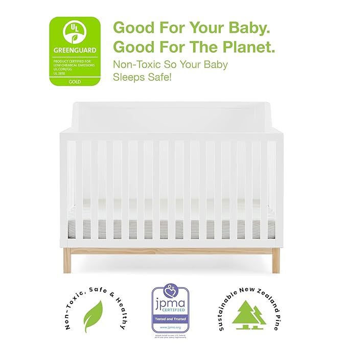 GAP babyGap Oxford 6-in-1 Convertible Crib - Greenguard Gold Certified, Bianca White/Natural - LeafyLoom